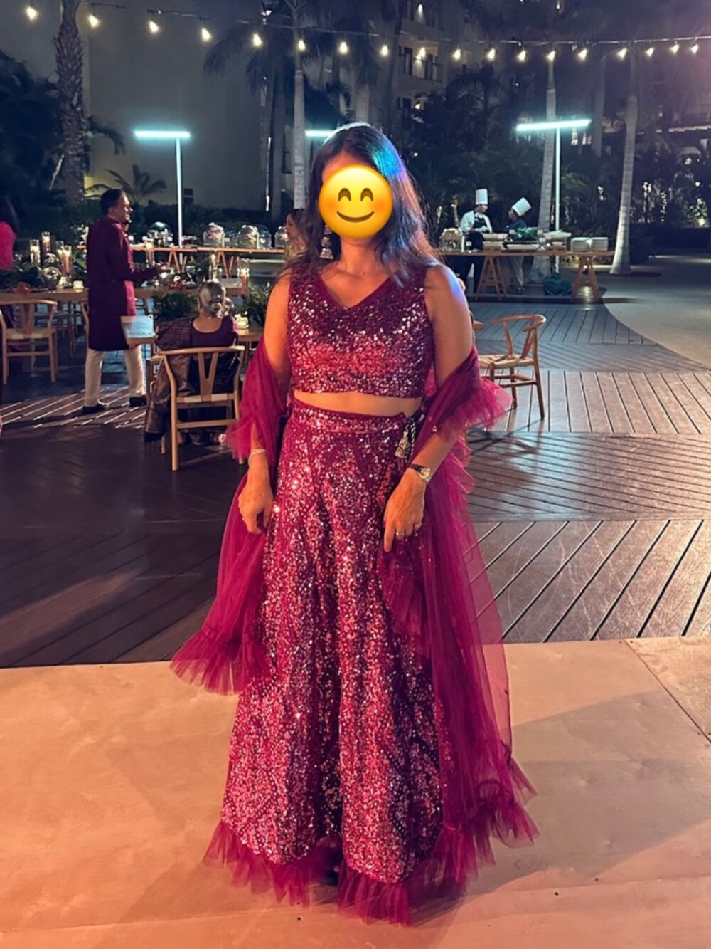 Deep Red Purple Glitter Lehenga Skirt Set